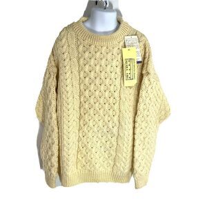 Aran Irish Sweater Ivory Cream Cable Knit Fisherman Boys Girls 8-9 years New